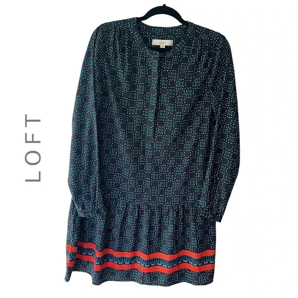 LOFT | NWOT | LONG SLEEVE DROP WAIST FIREWORKS SHIRT DRESS DRESS | SIZE: SMALL